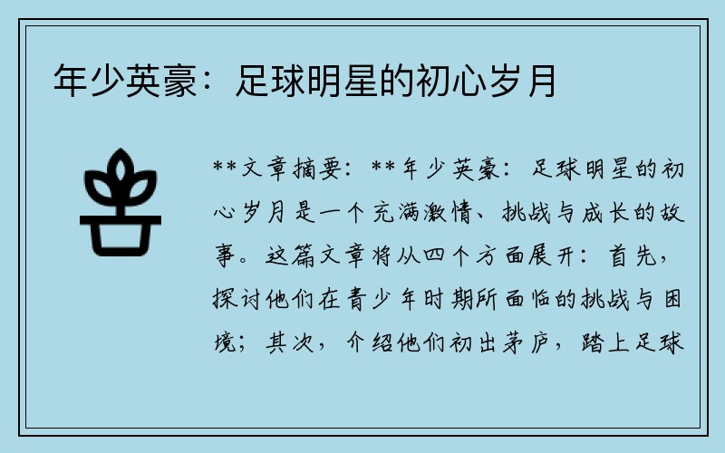 年少英豪：足球明星的初心岁月